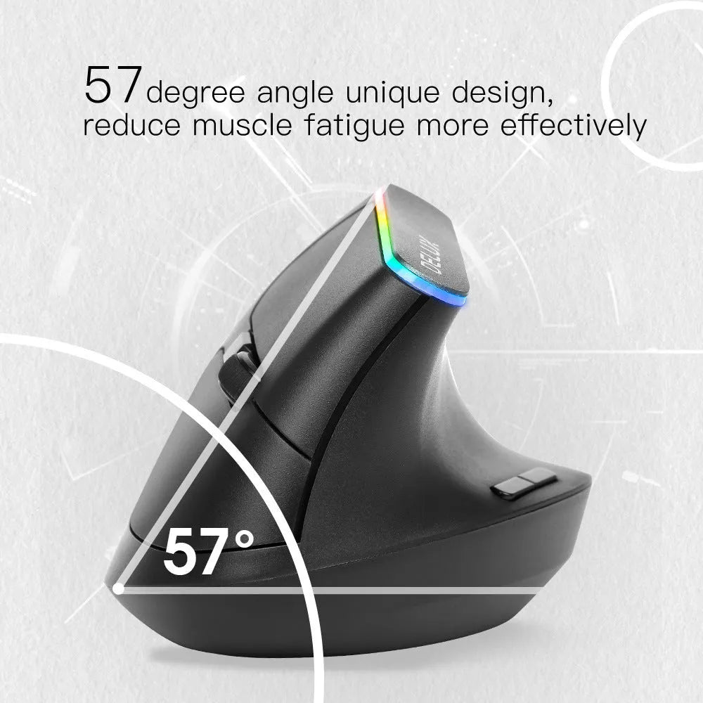 Colorful M618C RGB vertical ergonomic wireless hand-held straight mouse in black with 2.4Ghz and adjustable DPI