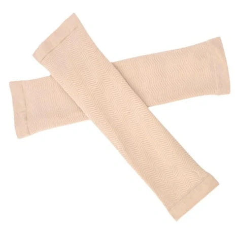 Compression sleeves with wave pattern design for arm slimming and muscle stimulation