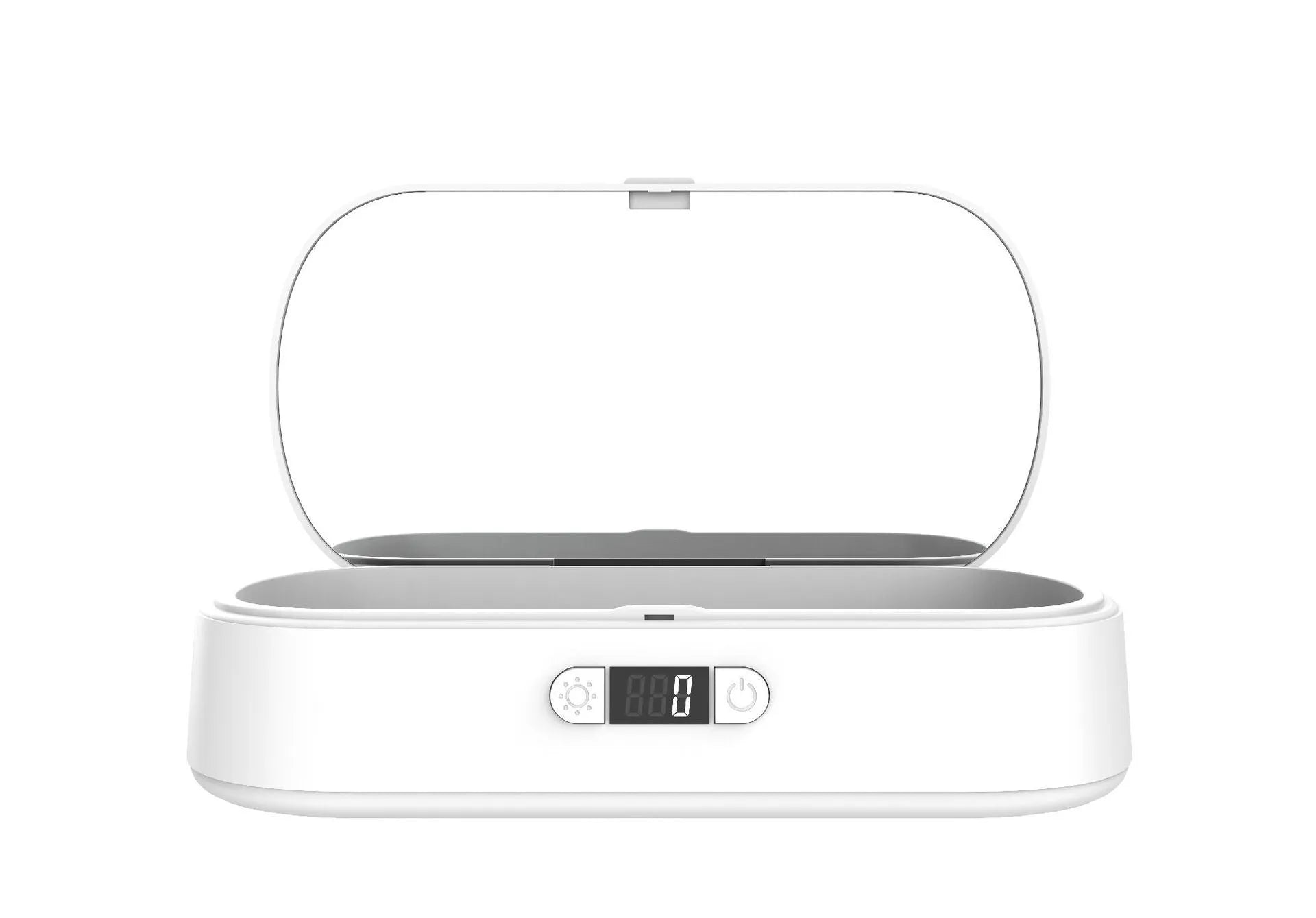 White UV sterilisation box with wireless charging for mobile phones and small personal items.