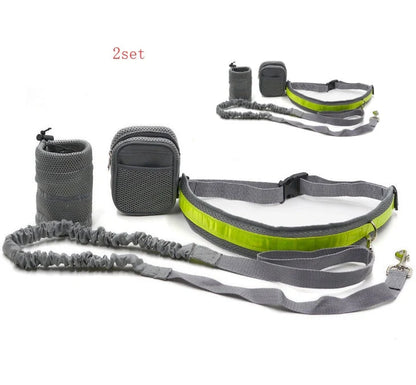 Adjustable hands-free dog leash set in gray, black, green, and red options