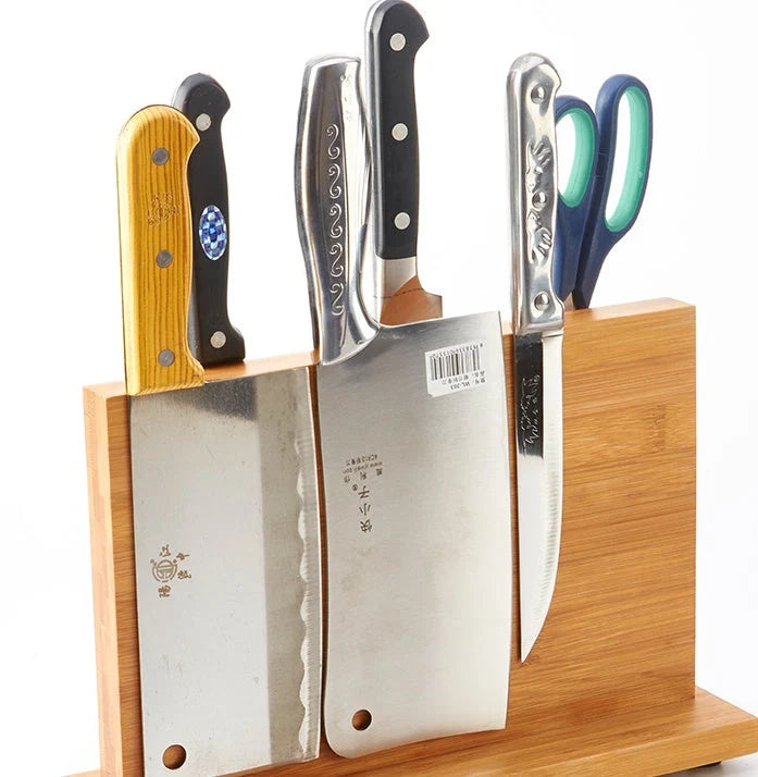 Bamboo magnetic knife holder for kitchen with large capacity and wood colour finish