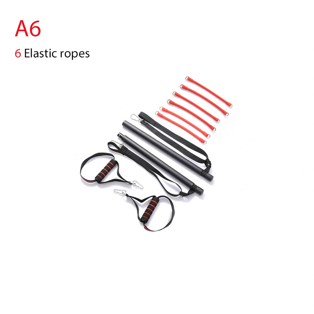 Body workout trainer bar with 100cm pole, adjustable emulsion resistance bands and rubber buckles for home strength exercises