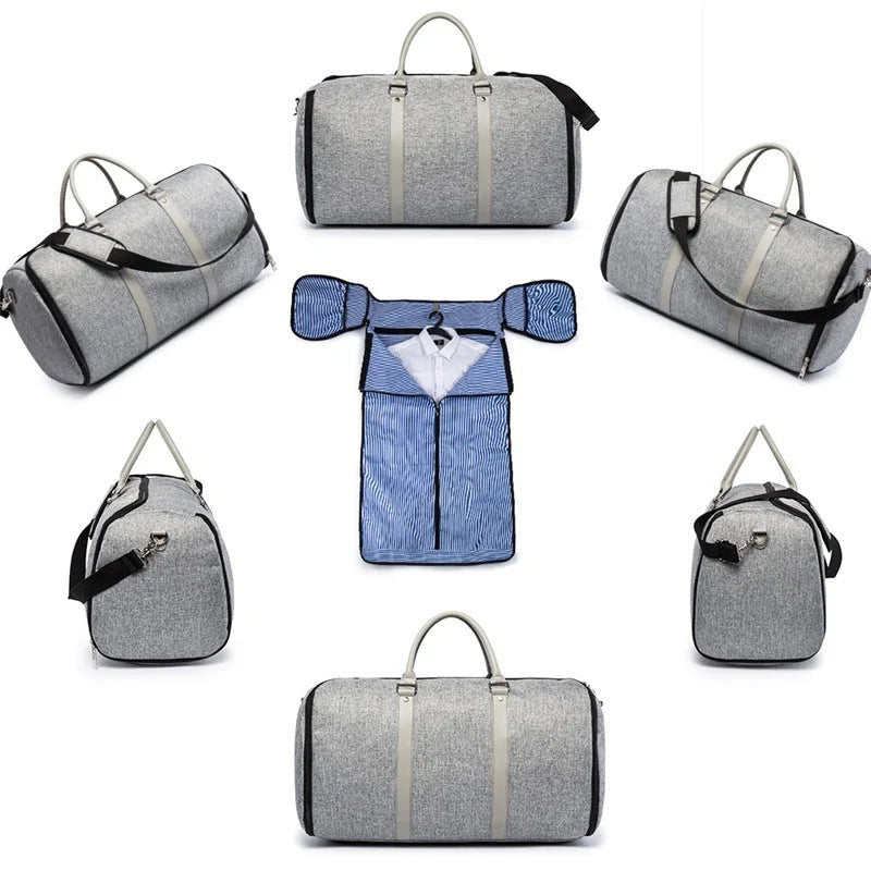 Large-capacity multi-function suit bag for gym and leisure, available in black and grey