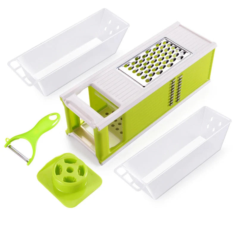 Multifunctional kitchen cutting tool with four-sided blade and drain storage box