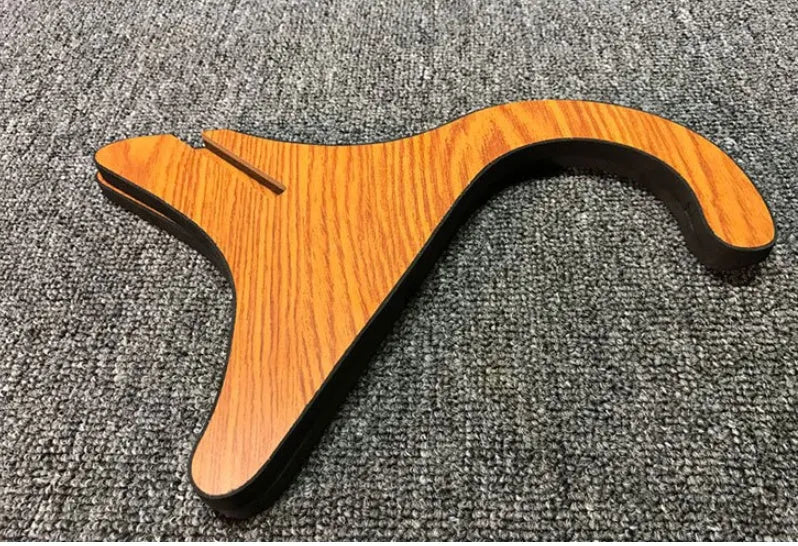Brown wood folding ukulele stand with EVA padding, suitable for 21 23 26 inch ukuleles