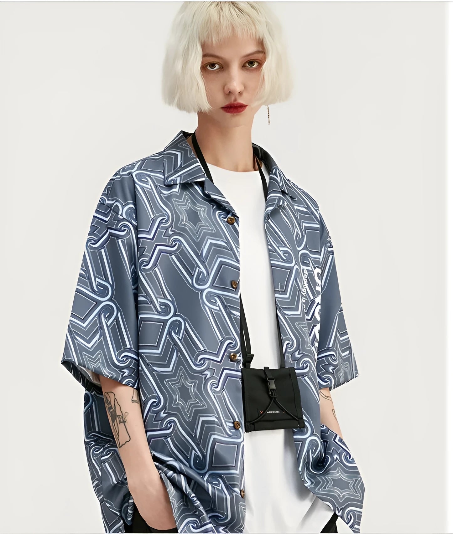 Men's Hawaiian digital print streetwear shirt in photo colour, short sleeves, button front, Asian size L