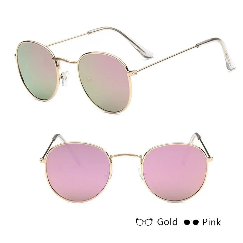 Women's retro sunglasses with metal frame and round design in various colours