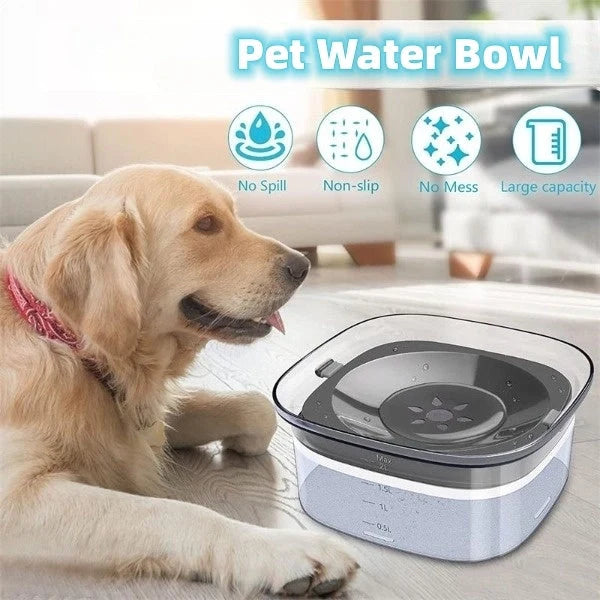 70oz transparent dog water bowl with slow drinking feature and visible water level