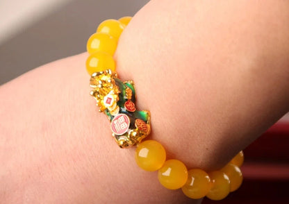 3D Gold Plated Pixiu Bracelet with temperature sensitive colour changing crystal