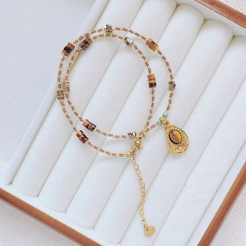 Geometric Maillard colour necklace for women with titanium steel chain and unique pendant options