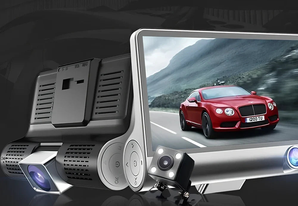 1080P dash cam with 170° front lens, 6-glass construction, and rear cable for dual recording