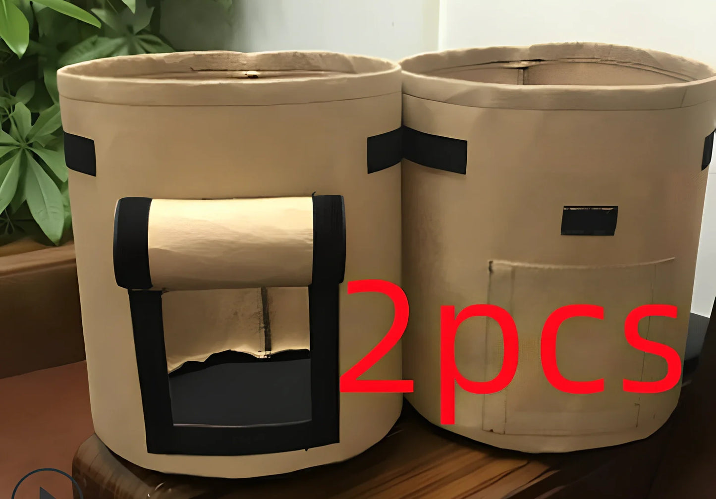 Black breathable non-woven plant growth bag with side window and double handles for potato cultivation