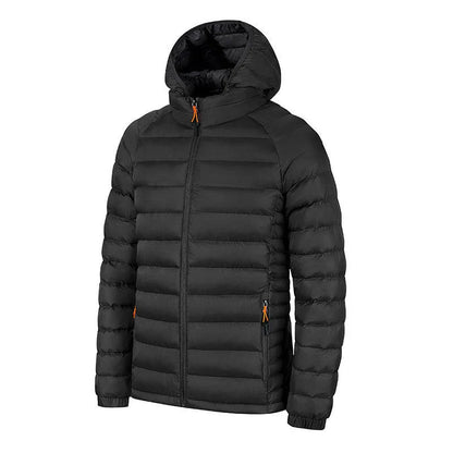 Versatile hooded jacket for men in various colors, featuring a lightweight and warm polyester design with a comfortable hood and convenient pockets.