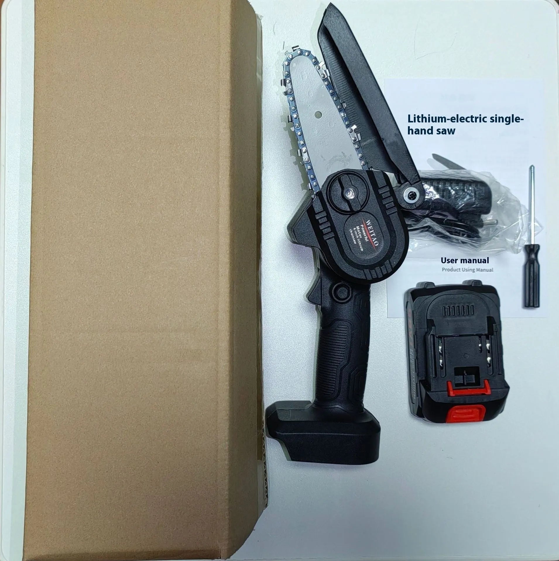 Mini one-hand wireless 4-inch aluminium chainsaw with rechargeable lithium battery for branch cutting