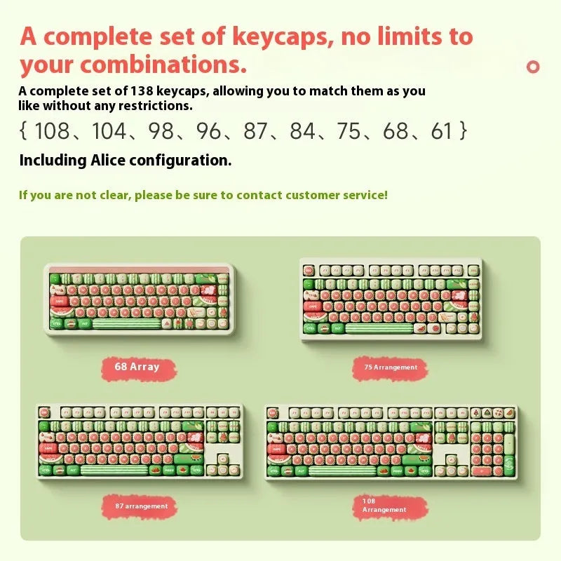 Watermelon-themed Mushroom profile PBT key caps for mechanical keyboards on a black background.