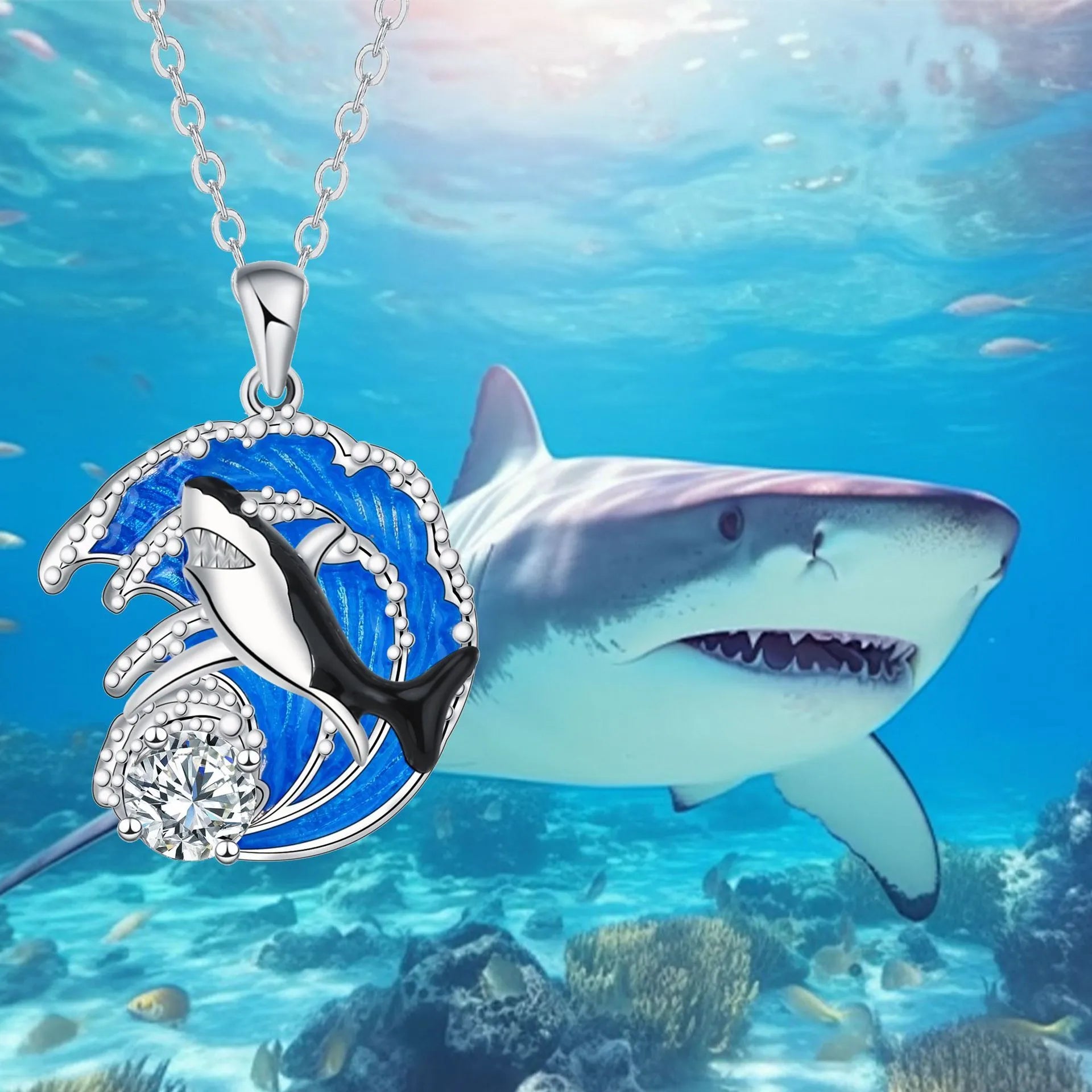 HAILANG women's shark pendant necklace with cross chain design and adjustable length