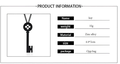 Unisex black key pendant necklace with star details on alloy chain, electroplated for durability, 45-50cm length