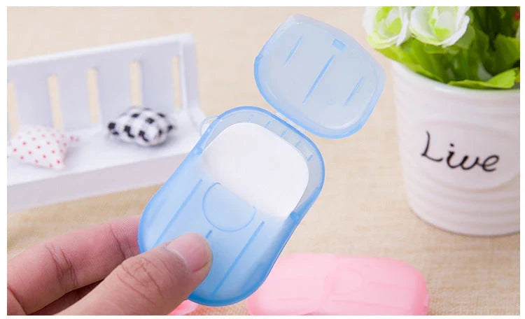 Compact disposable travel soap sheets in a durable PP5 container, perfect for on-the-go hygiene