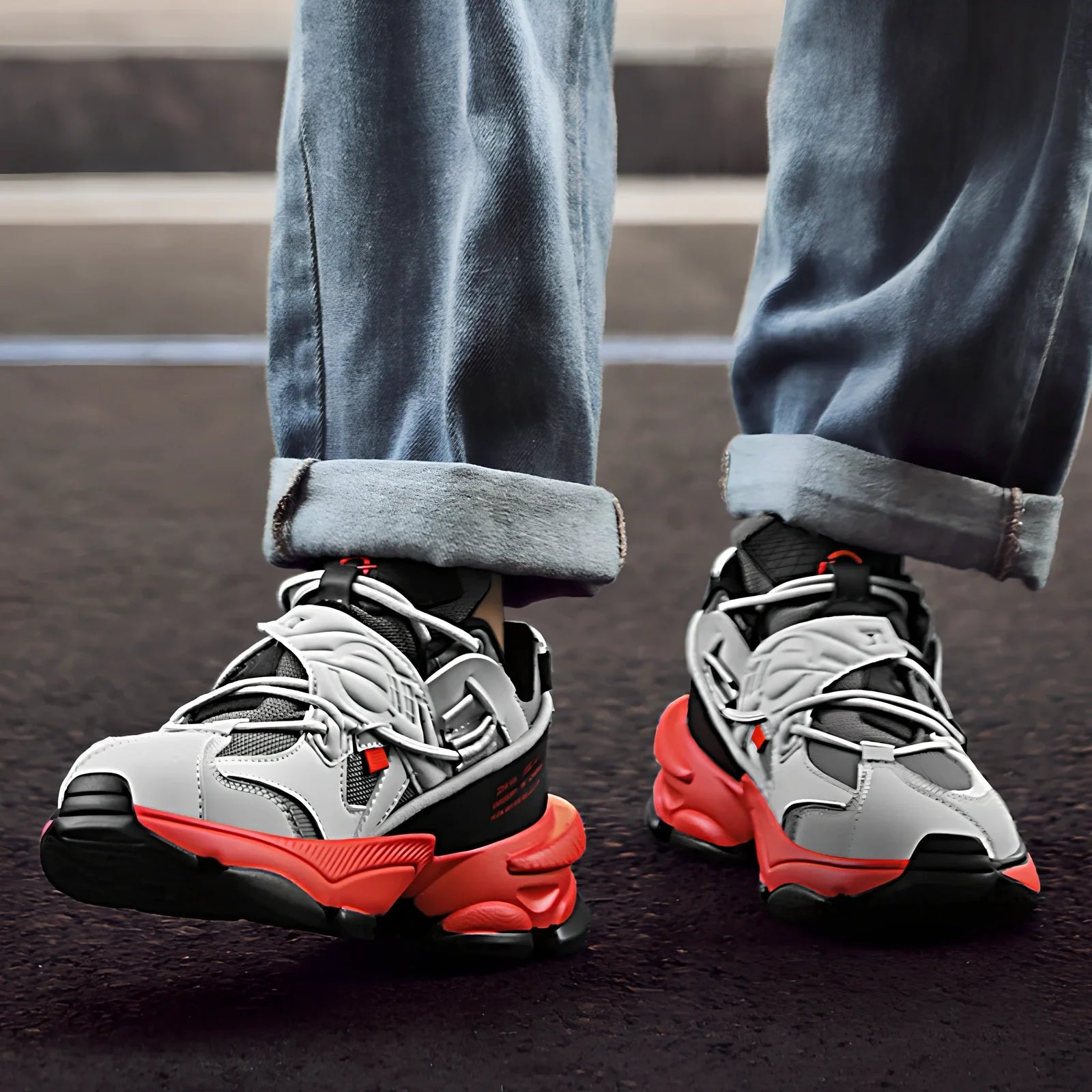 Thick soled sports shoes in beige with 4-6cm height boost, breathable synthetic leather upper and lightweight PU sole, size 36-45