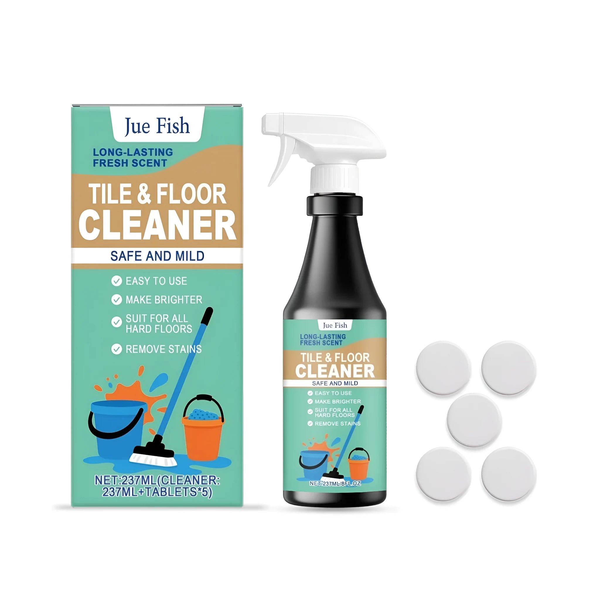 237ml lemon-scented floor cleaner spray bottle with cleaning tablets
