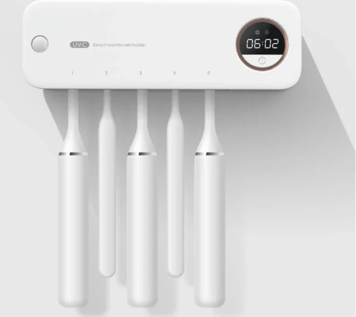 Rechargeable UV Toothbrush Sanitizer with LED Display, Wall-Mounted for Bathroom, Kills 99.9% of Bacteria