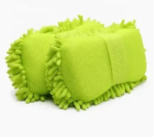 Silver green chenille car wash sponge measuring 14x25cm with spiral wool construction