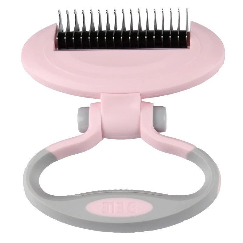 Dual-head dog comb knot remover in white, blue, and pink for gentle grooming