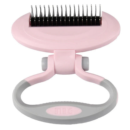 Dual-head dog comb knot remover in white, blue, and pink for gentle grooming