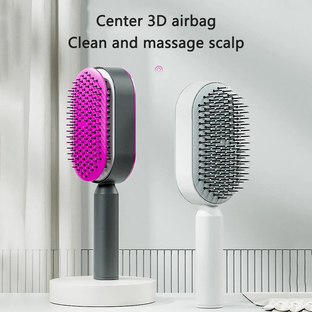 3D Air Cushion Hair Brush in elegant white, showcasing wide comb teeth and ergonomic handle