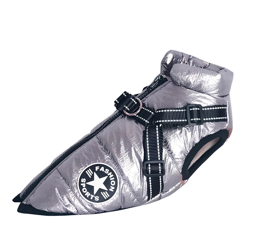 Red cotton chest back integrated vest on dog, sizes S-2XL, waterproof washable pet winter clothing