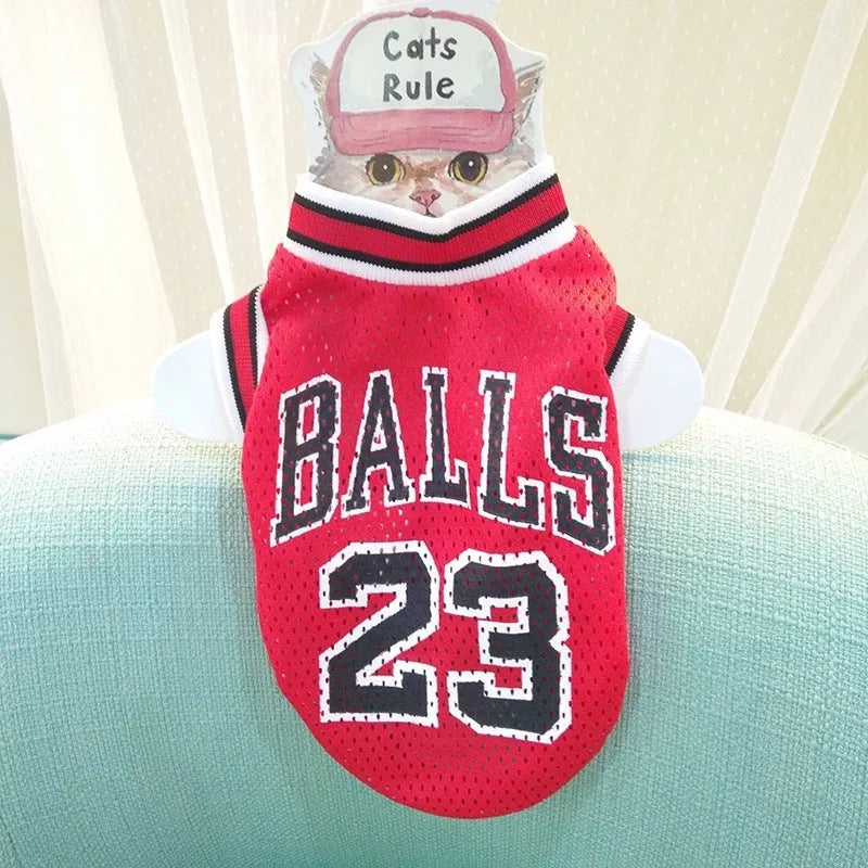 Casual black and red polyester dog sweatshirt vests shown in sizes from small to extra-extra large.