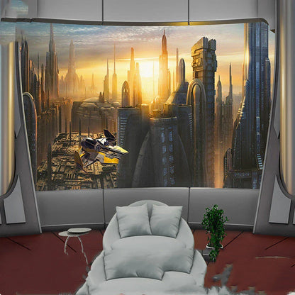 3D Spaceship Space Capsule Wallpaper in abstract Nordic design, waterproof and made from premium silk