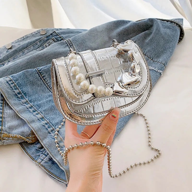 PU leather women's mini tote crossbody bag in horizontal square shape with mobile phone compartment