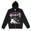 Women's street hip hop gothic black zip hoodie with long sleeves and loose fit in black colour