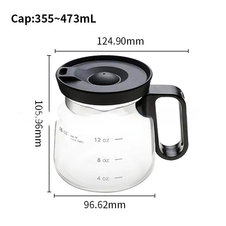 Transparent borosilicate glass coffee maker with a black silicone cover for pour-over brewing.