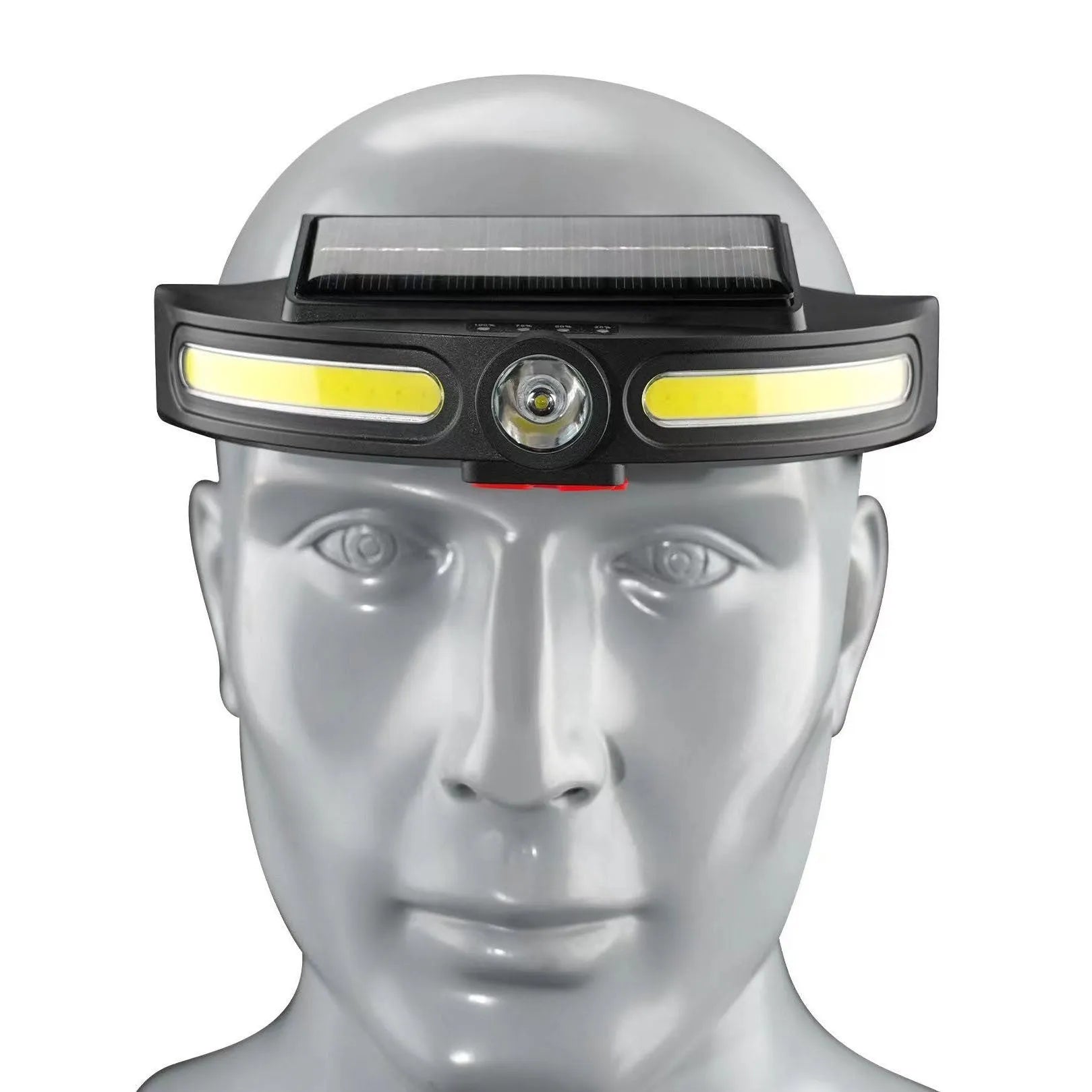 Dual light source solar fishing headlight with ABS housing and charging cable