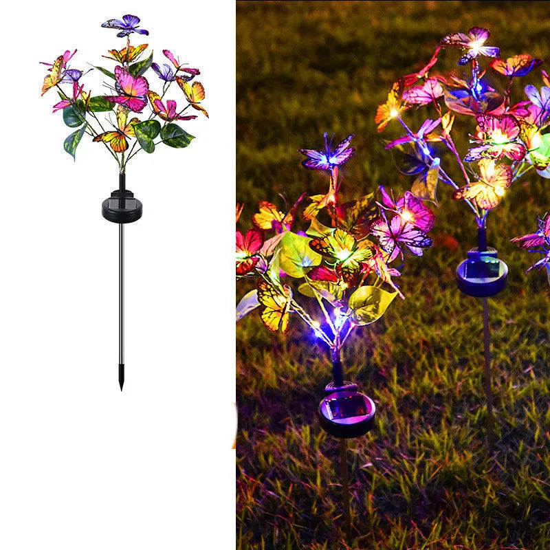 Solar butterfly LED courtyard light as a lawn lamp with IP65 protection, available in four colour options