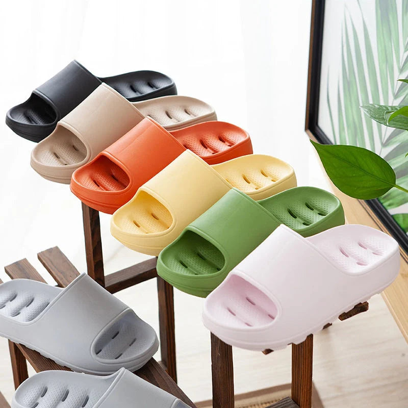 Thick-soled EVA slippers in various colours for home and bathroom use