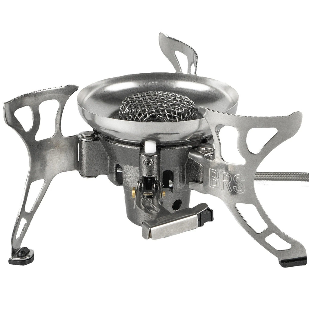 BRS-15 silver windproof outdoor camping stove with butane gas burner, expanded size 186x86mm