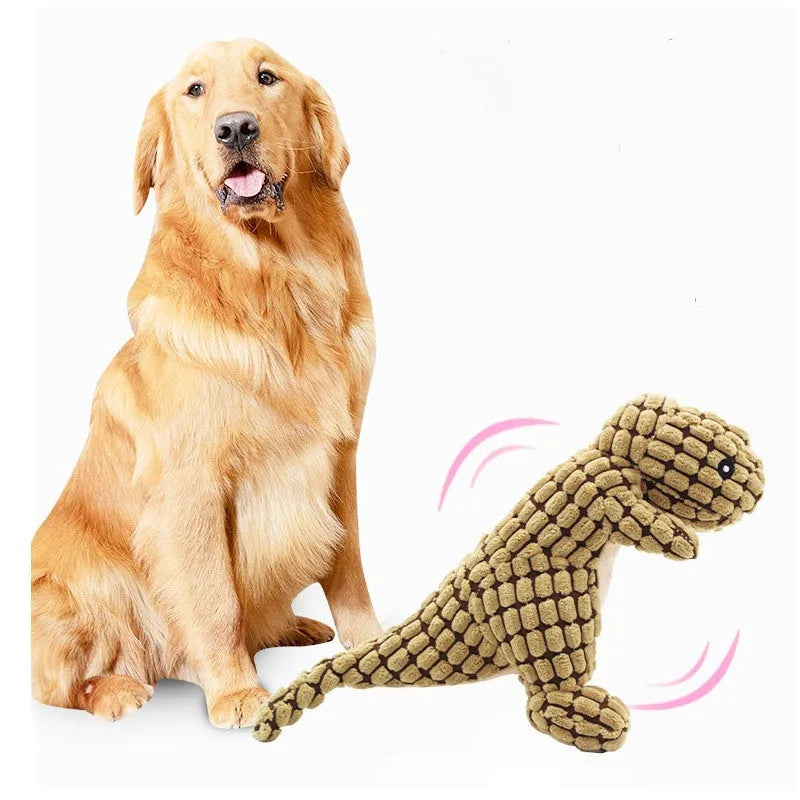 Grey green or orange dog chew toy with sound feature measuring 35cm long