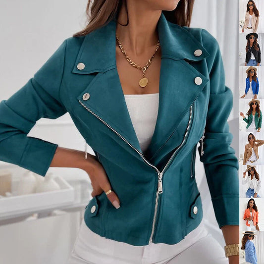 Women's zip-up lapel jacket with pockets in various colours