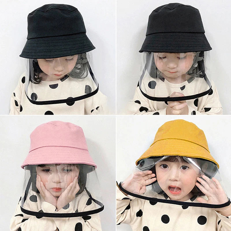 Transparent PVC protective hat for children with dustproof and anti-spitting design