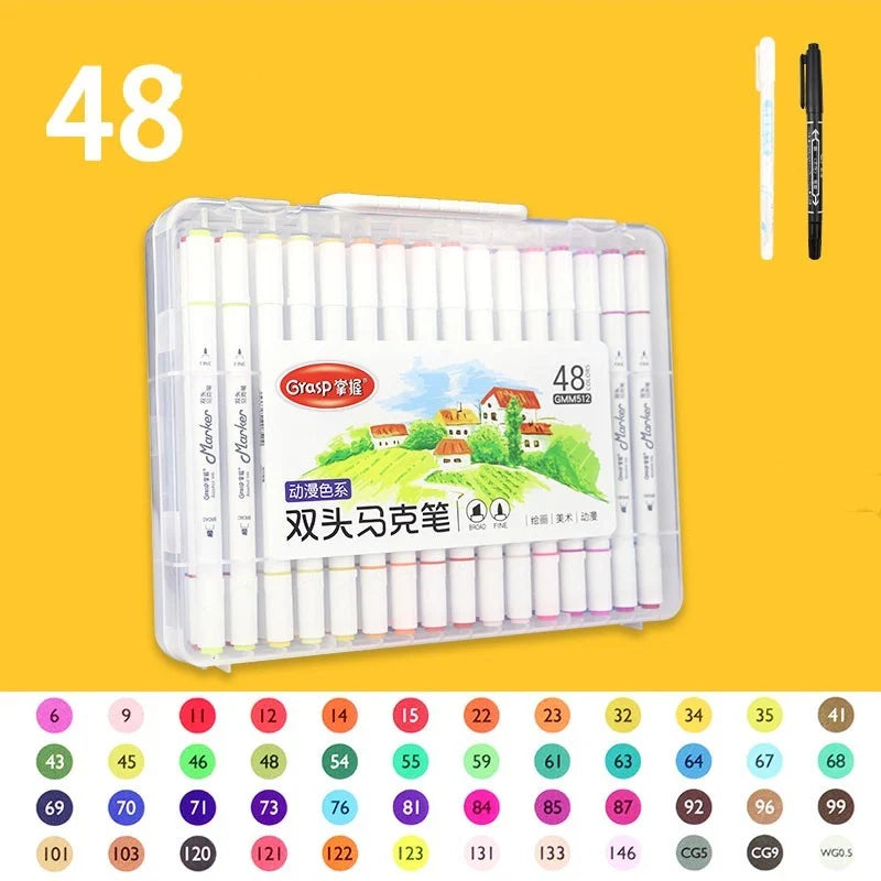 Master Double-headed Marker Art Brush Painting Set Oily 48-colour Animation Hand-painting