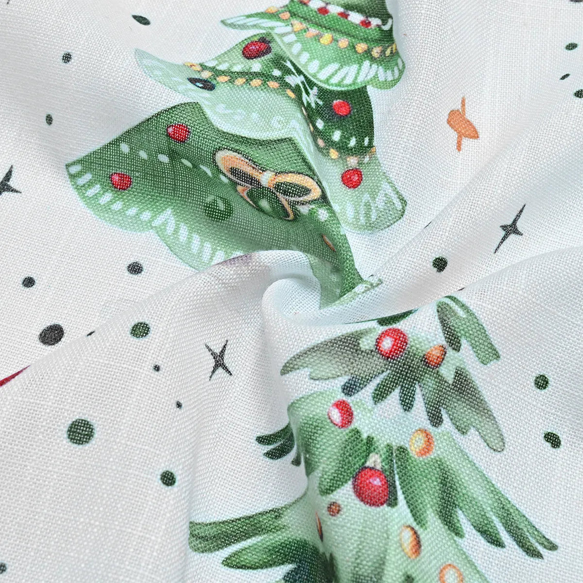 Modern Christmas Forest patterned polyester punching shading curtain hung on a window.