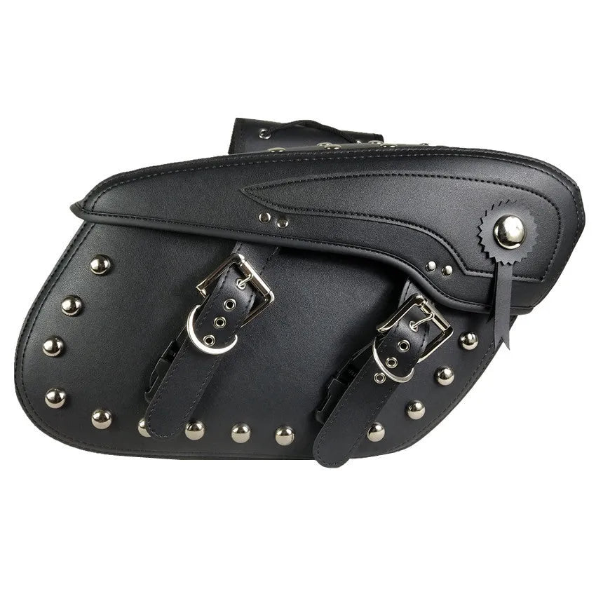 Black leather motorcycle hanging box pannier bag 43x15x26cm universal fit side saddlebag