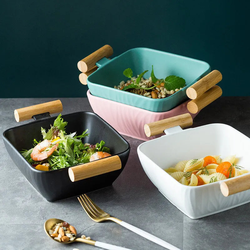 Creative irregular-shaped porcelain bowl with lid in choice of four colours