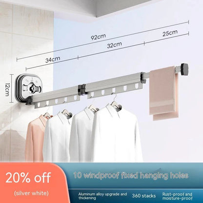 Aluminum retractable clothes drying rack mounted on wall with suction cups