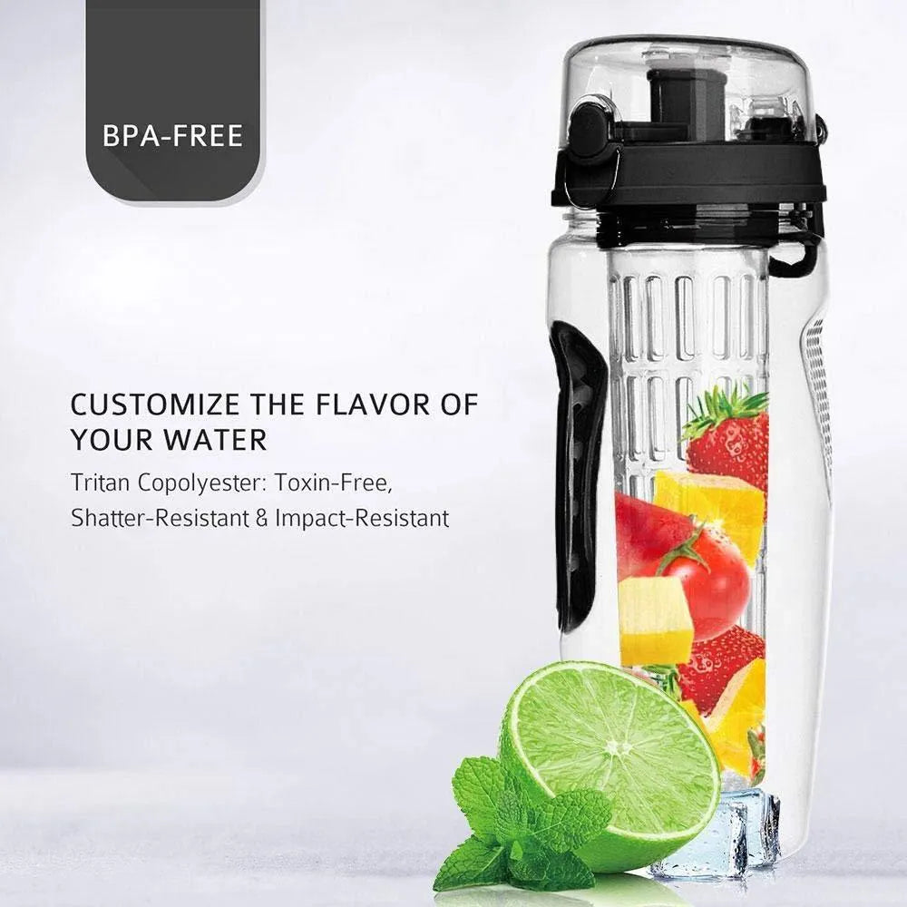 32oz Tritan fruit infusing water bottle with fruit cup infuser and leakproof design
