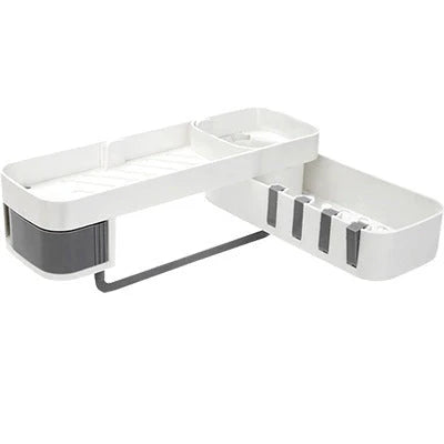 Double-layer wall-mounted storage shelf in black and grey, perfect for bathroom and kitchen organization