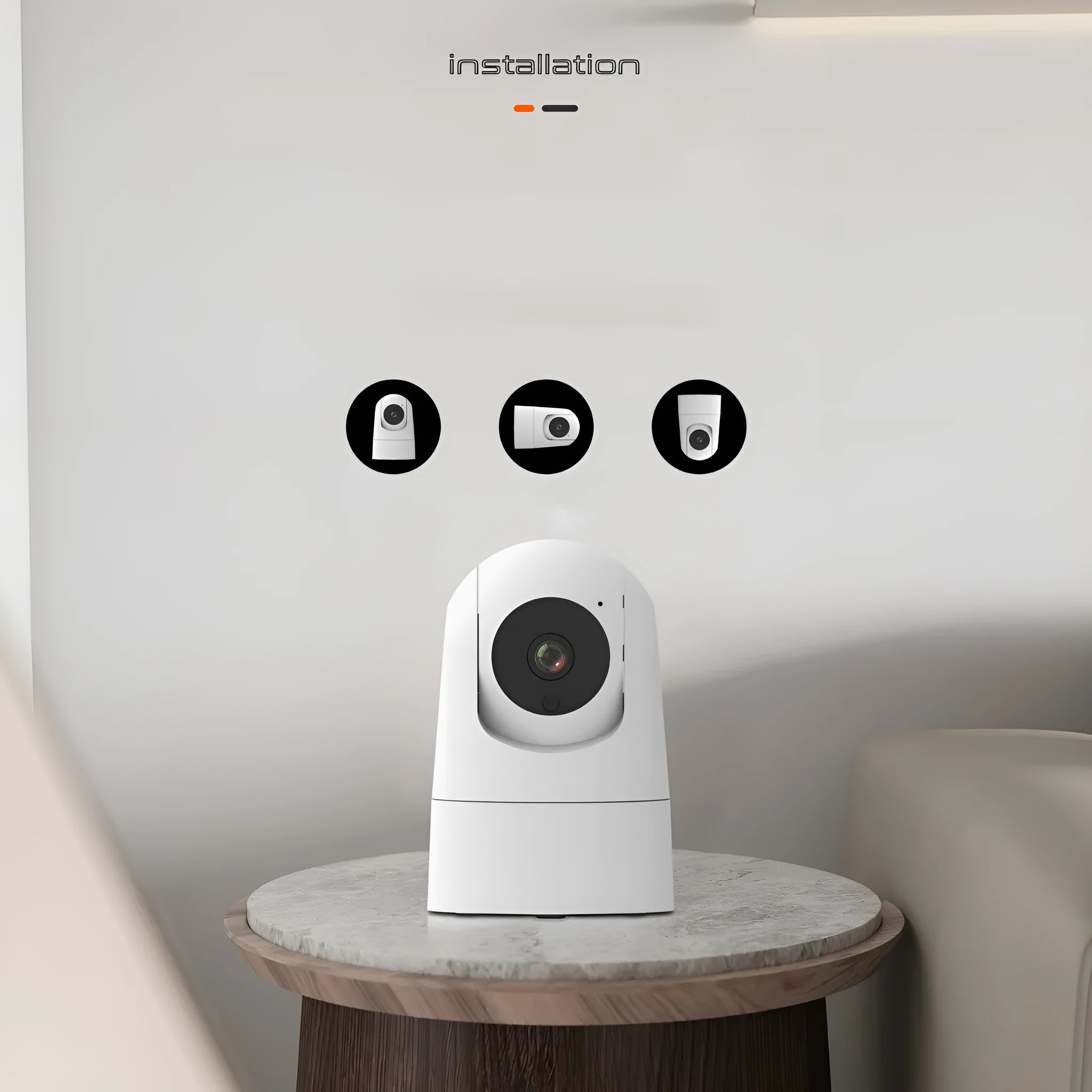Indoor 5G dual-band shake head security camera with compact square design on a table.